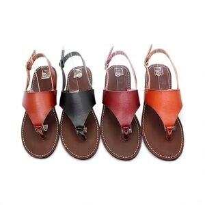 Women's Leather Sandals - Black, Red, and Orange bundle of 3 pairs
